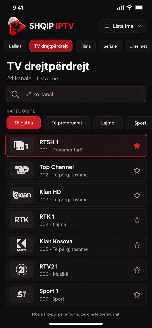 Koncept i shfletimit të kanaleve Shqip IPTV