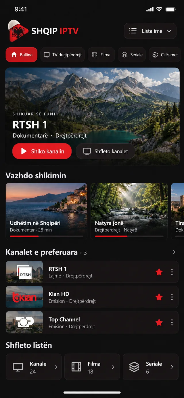 Koncept i ballinës së Shqip IPTV në telefon